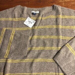 American Eagle Outfitters Striped V Neck Sweater Taupe Yellow Women's Medium